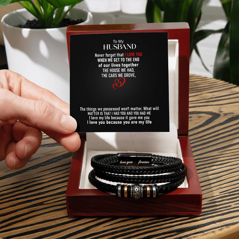To My Husband | I Love You, Because You Are My Life - Men's "Love You Forever" Bracelet